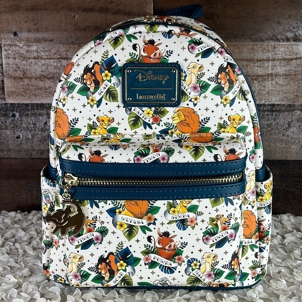 NWT Loungefly Lion King Tattoo Floral Design Faux Leather Mini Backpack Disney
